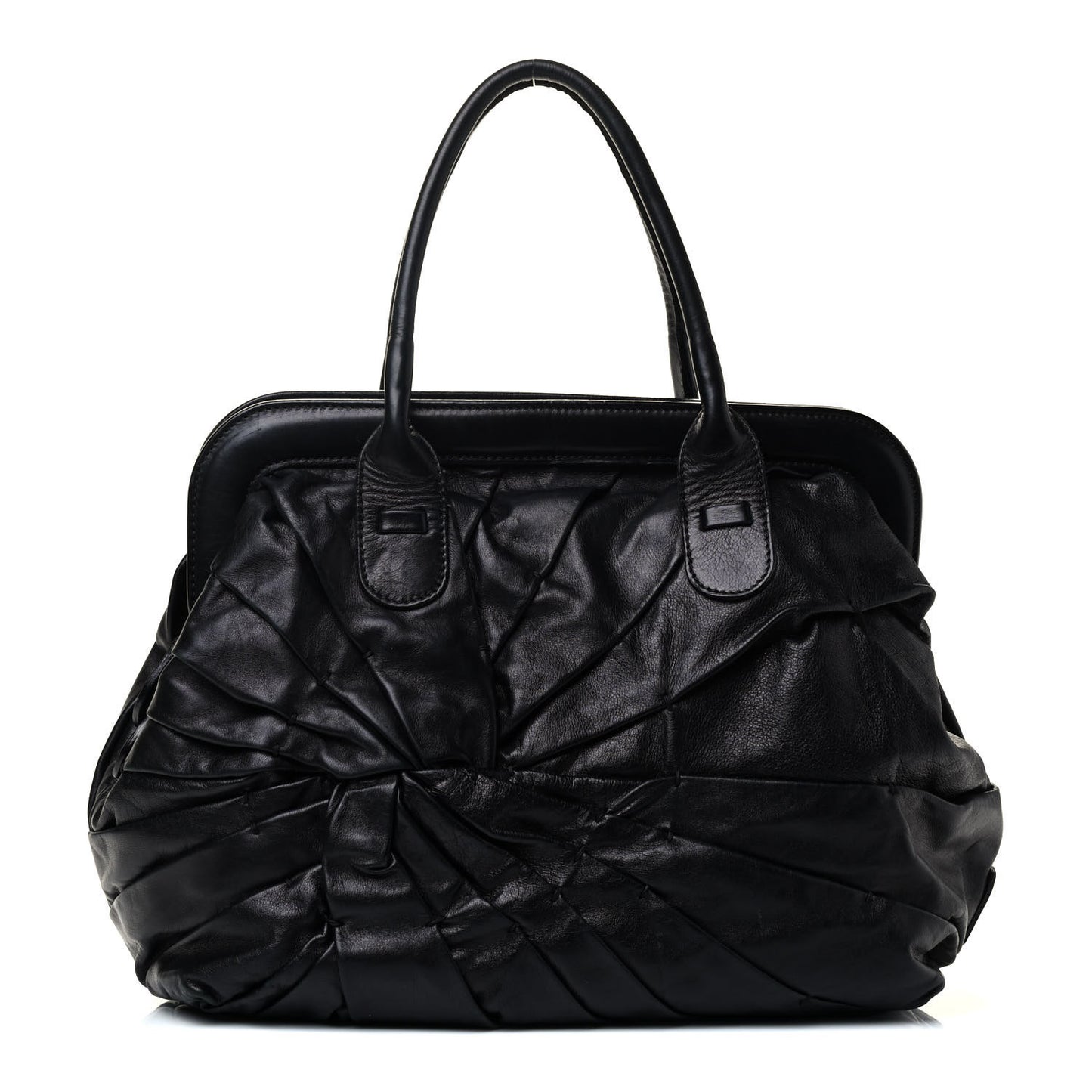 Lambskin Pleated Frame Tote Black