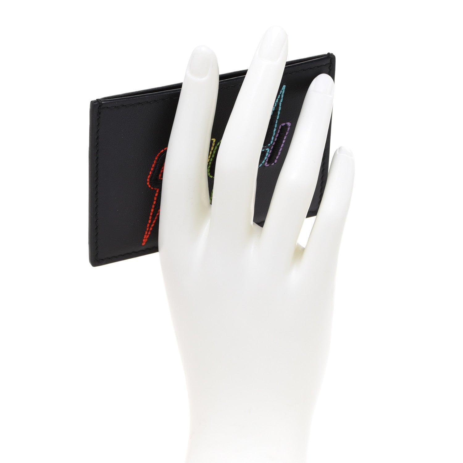 Gucci Calfskin Blade Embroidered Card Case Black 2 of 7