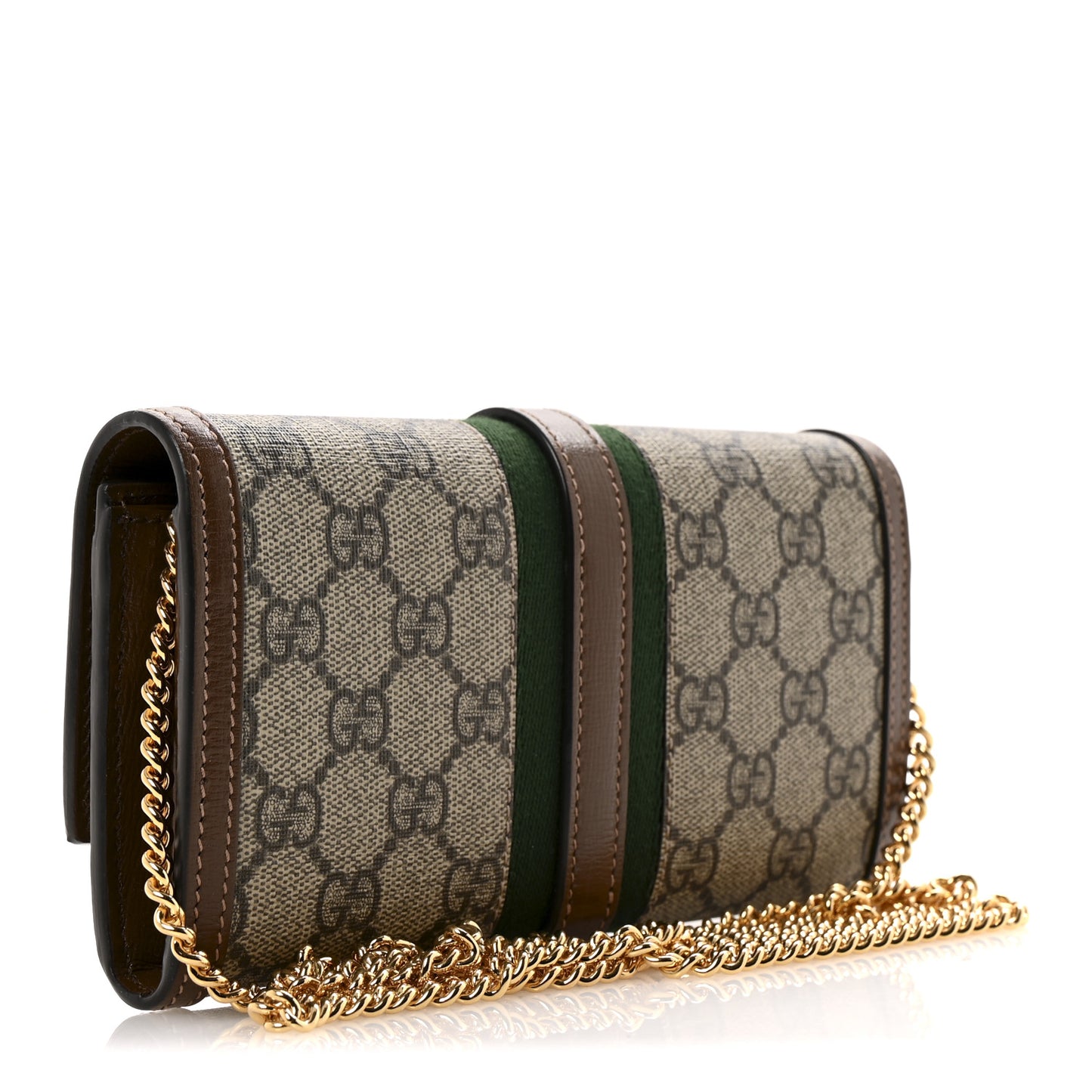 GG Supreme Monogram Azalea Calfskin Web Jackie 1961 Chain Wallet Beige Ebony Brown Sugar