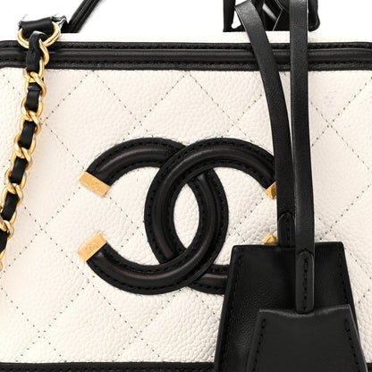 Chanel Caviar Quilted Small CC Filigree Vanity Case White Black 8 of 11