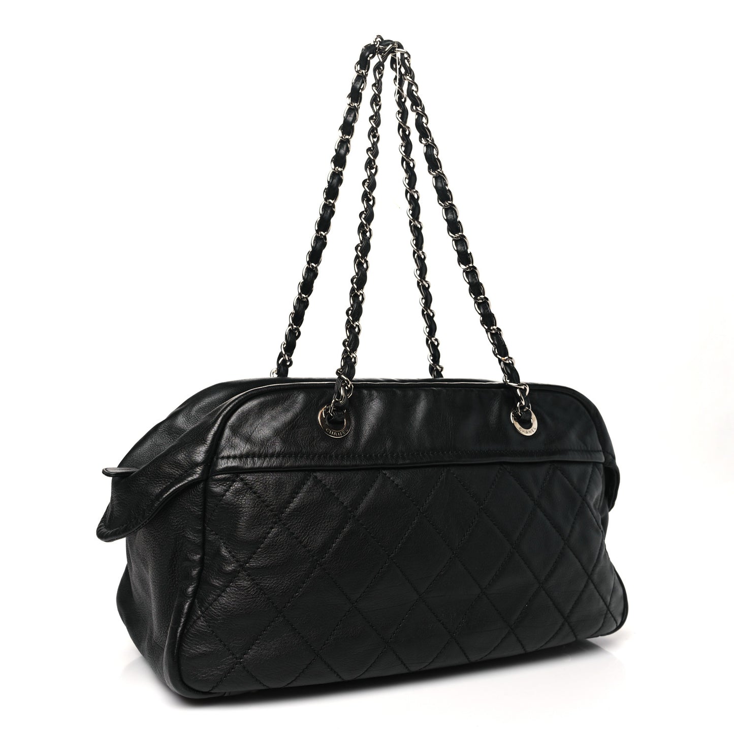 Calfskin Quilted Bowling Bag Black