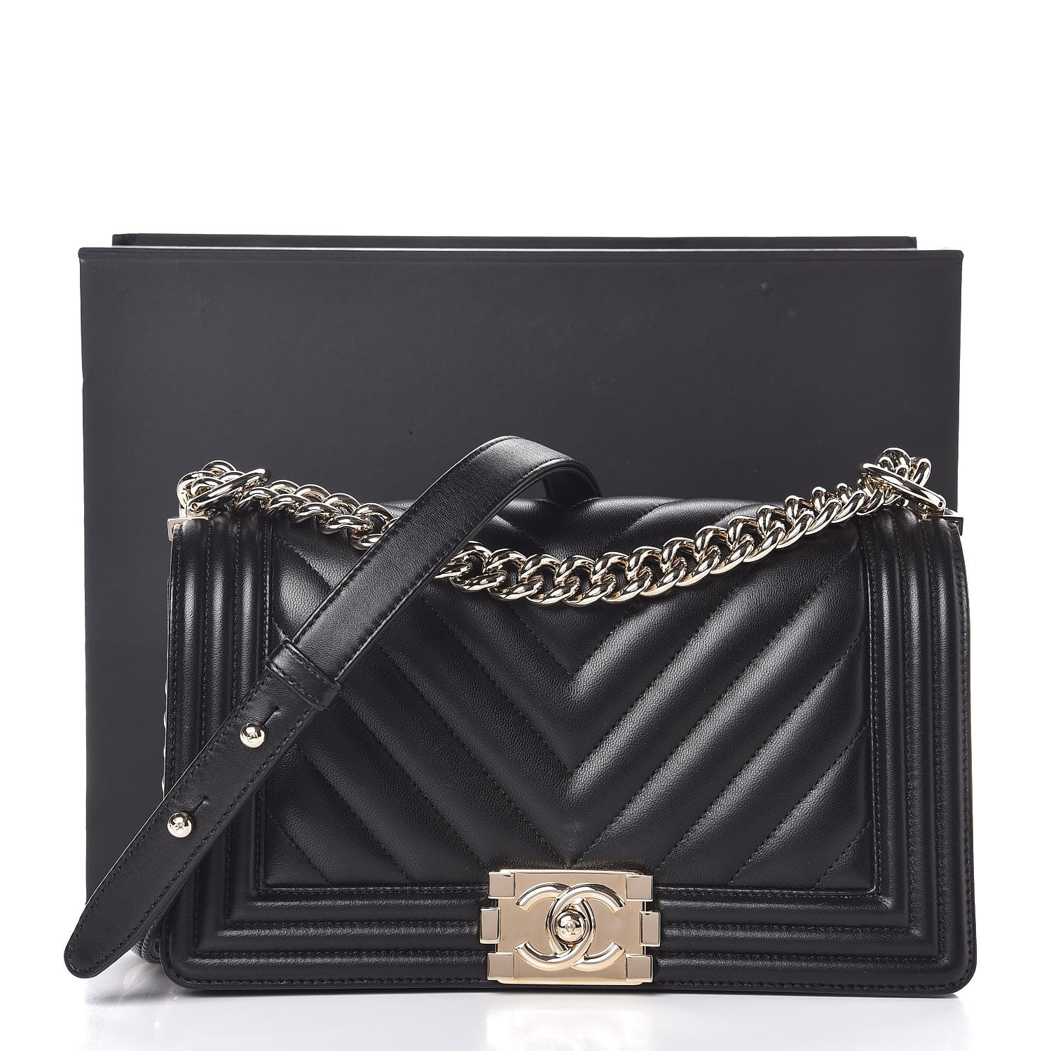 Chanel Calfskin Chevron Quilted Medium Boy Flap Black 8 of 8