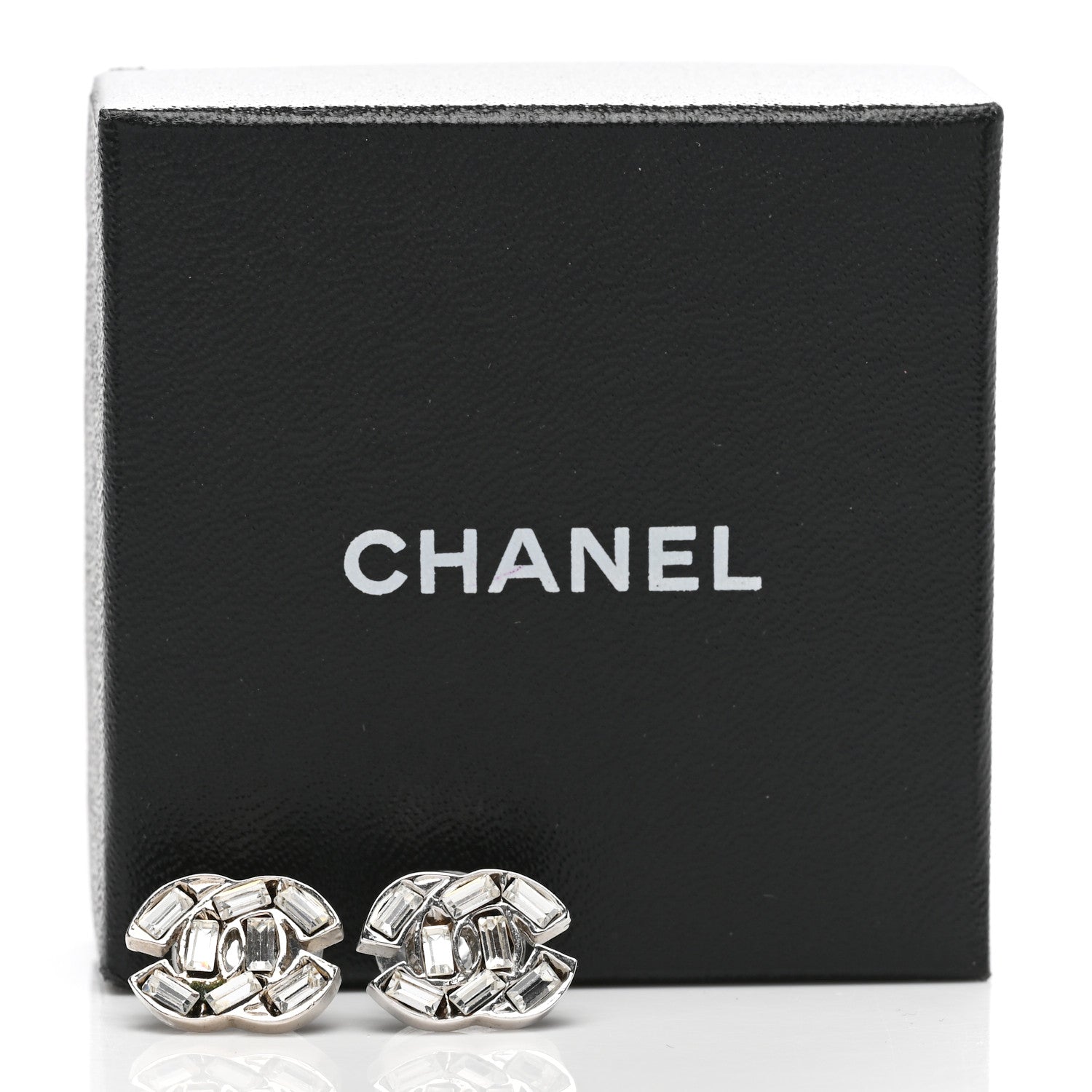 Chanel Crystal Baguette CC Earrings Silver Grey 5 of 5