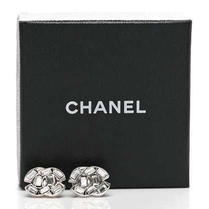 Chanel Crystal Baguette CC Earrings Silver Grey 5 of 5