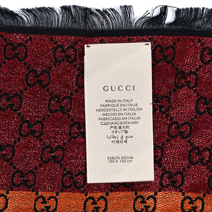 Gucci Viscose Cotton Silk Jacquard GG Monogram Shiny Summer Square Shawl Black Multicolor 3 of 6