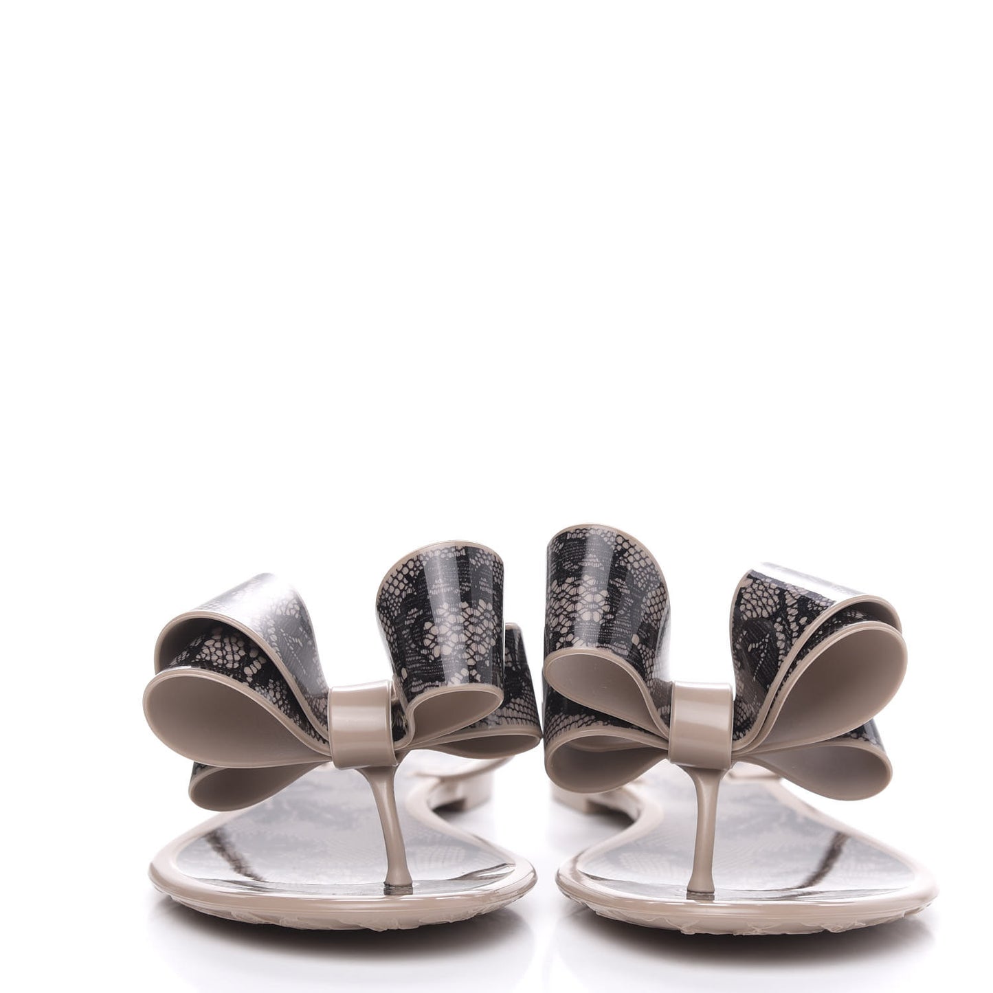 PVC Jelly Lace Print Bow Thong Sandals 36 Black Poudre