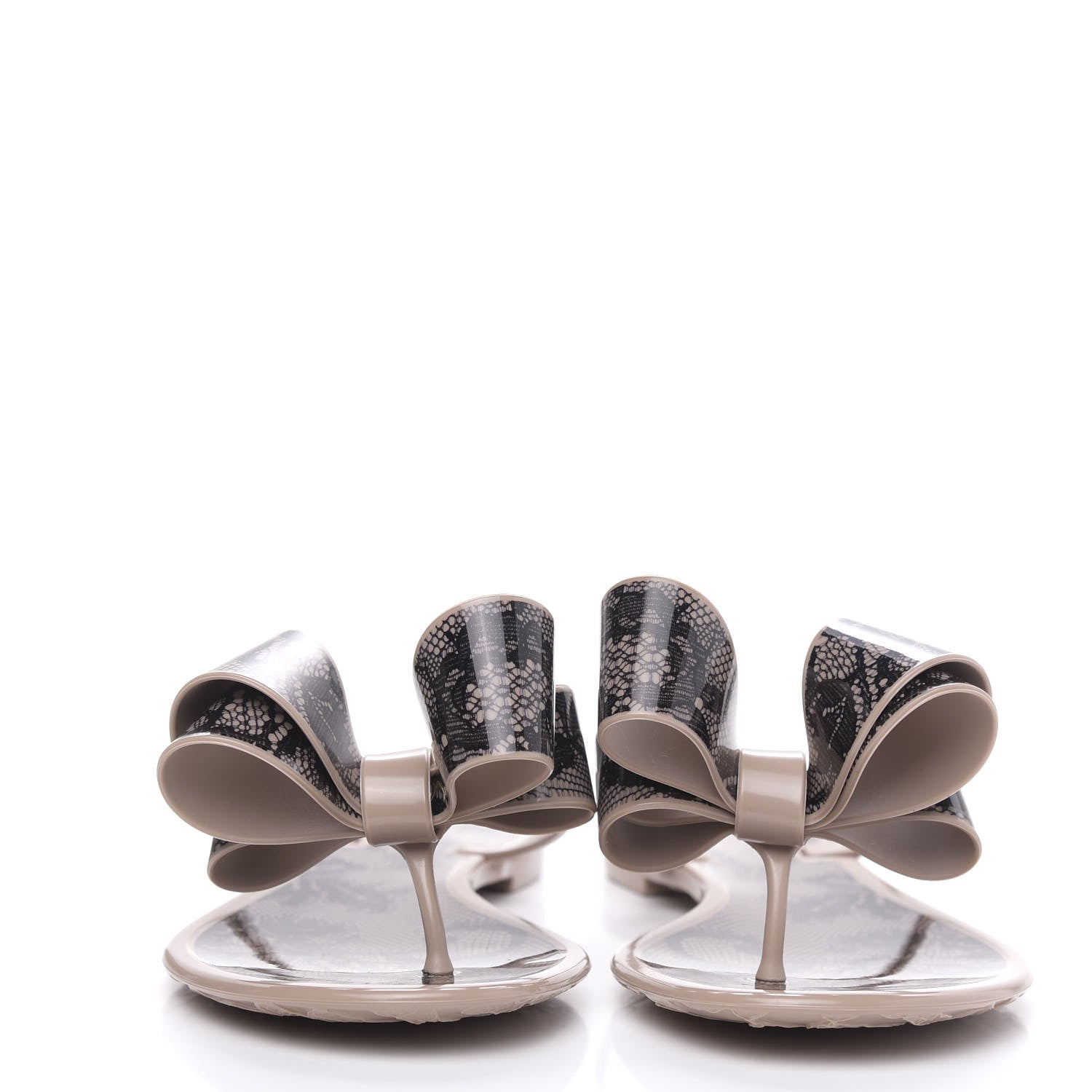 Valentino Garavani PVC Jelly Lace Print Bow Thong Sandals 36 Black Poudre 2 of 8