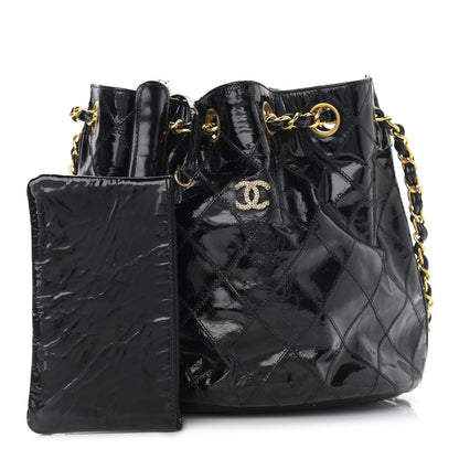 Chanel Patent Stitched Drawstring Shoulder Bag Black 1 of 14