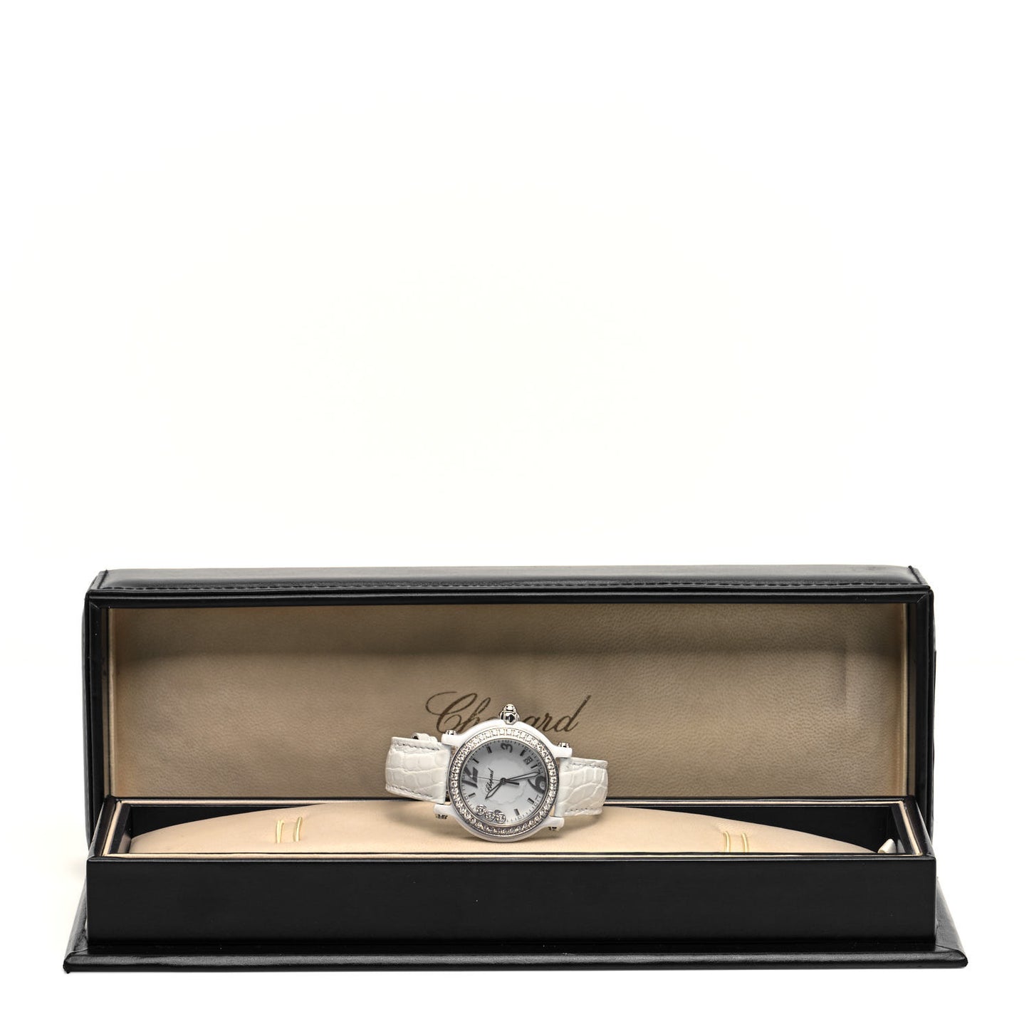 Stainless Steel Alligator Diamond Bezel 38mm Happy Sport Quartz Watch White