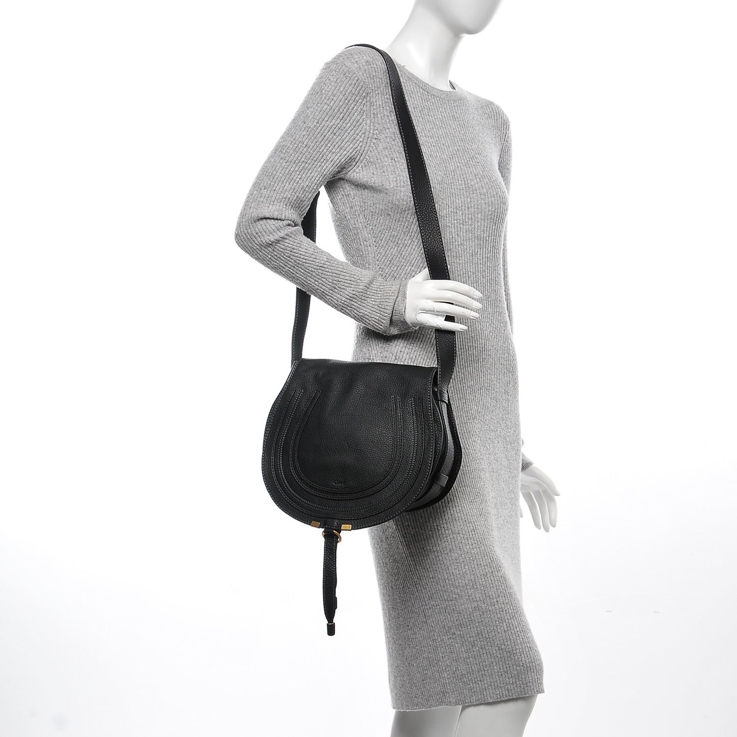 Calfskin Medium Marcie Round Crossbody Bag Black