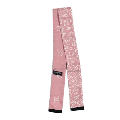 Chanel Silk CC Slim Bandeau Scarf Pink Black 2 of 3
