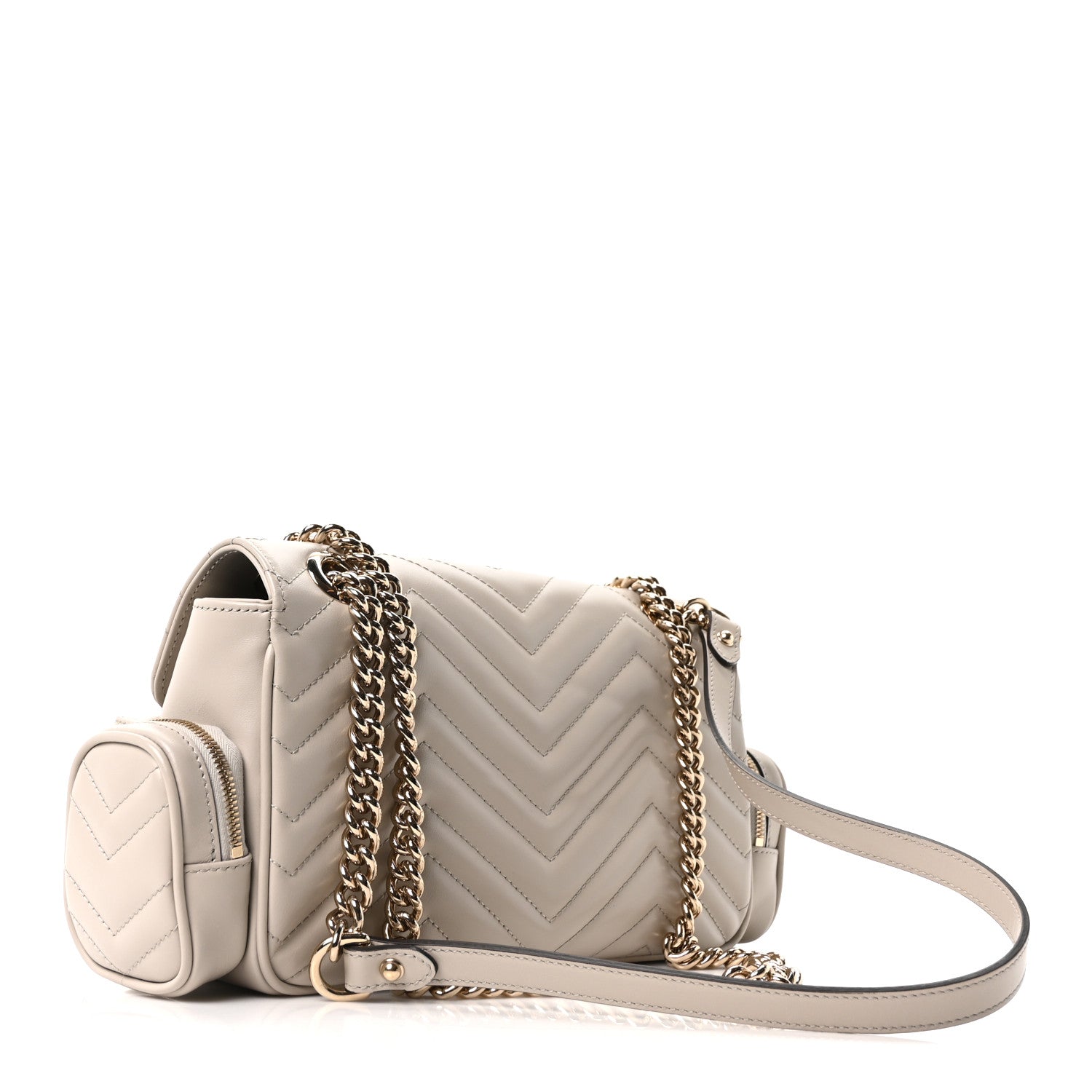 Gucci Calfskin Matelasse Small GG Marmont Multi Pocket Shoulder Bag Light Grey 3 of 10