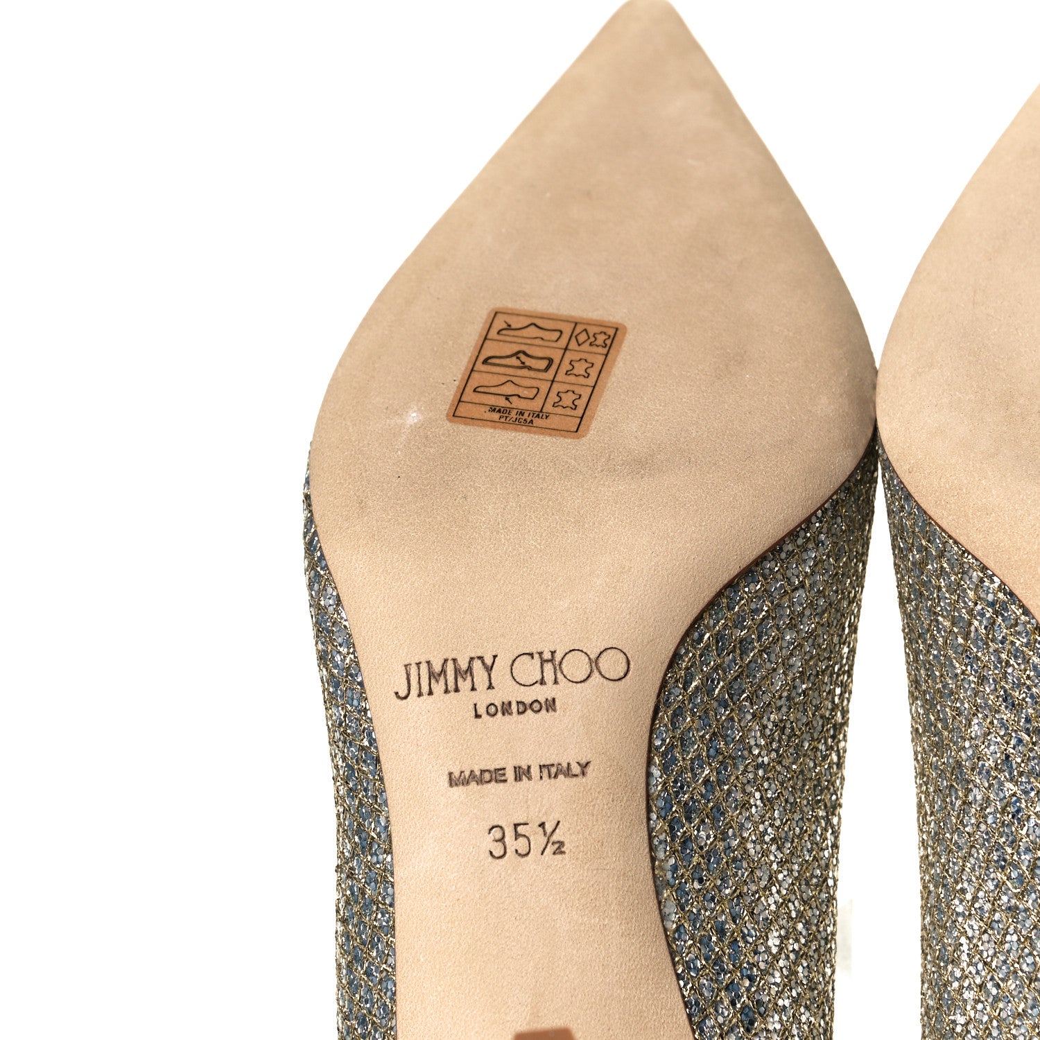 Jimmy Choo Coarse Glitter Fabric Aurora Pumps 35.5 Champagne