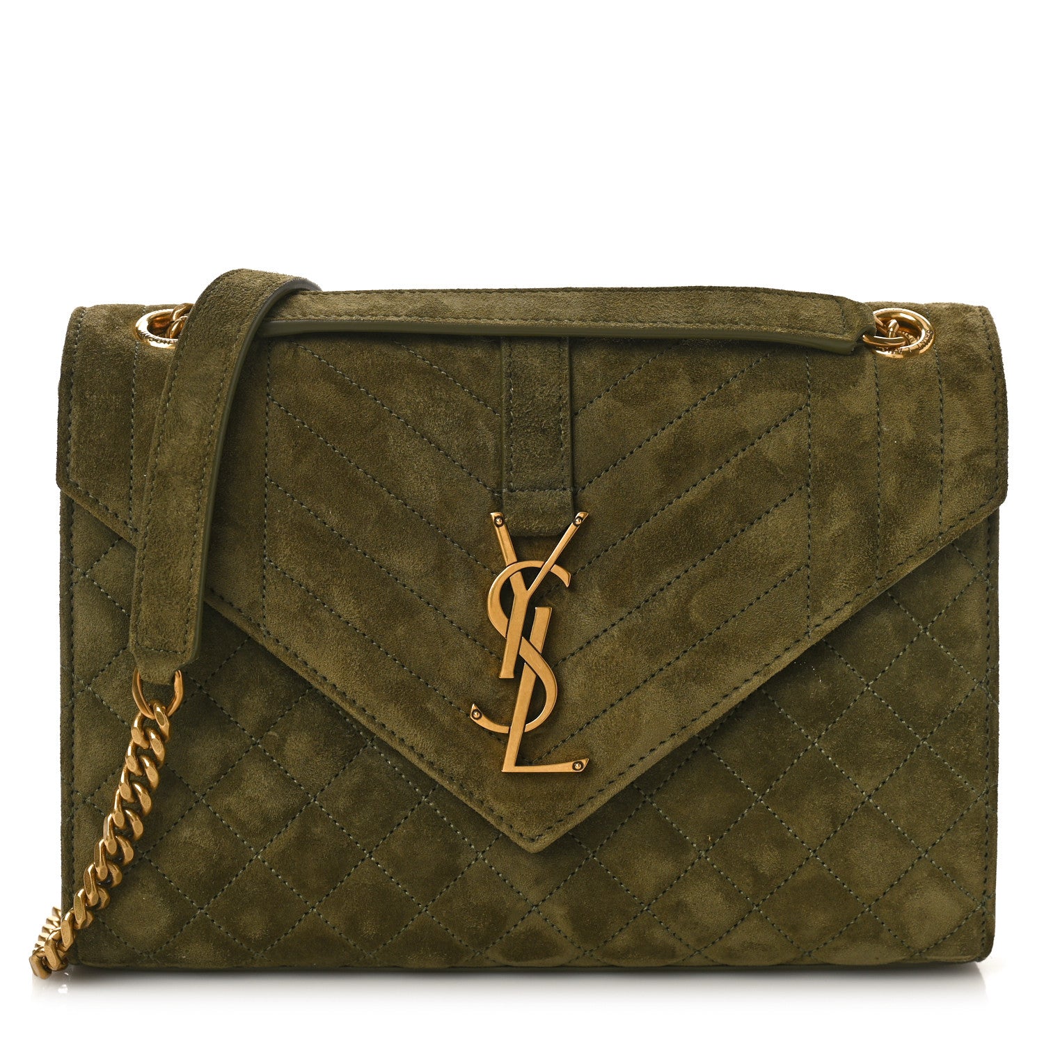 Saint Laurent Suede Mixed Matelasse Triquilt Medium Loden Green 1 of 9