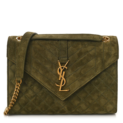 Saint Laurent Suede Mixed Matelasse Triquilt Medium Loden Green 1 of 9