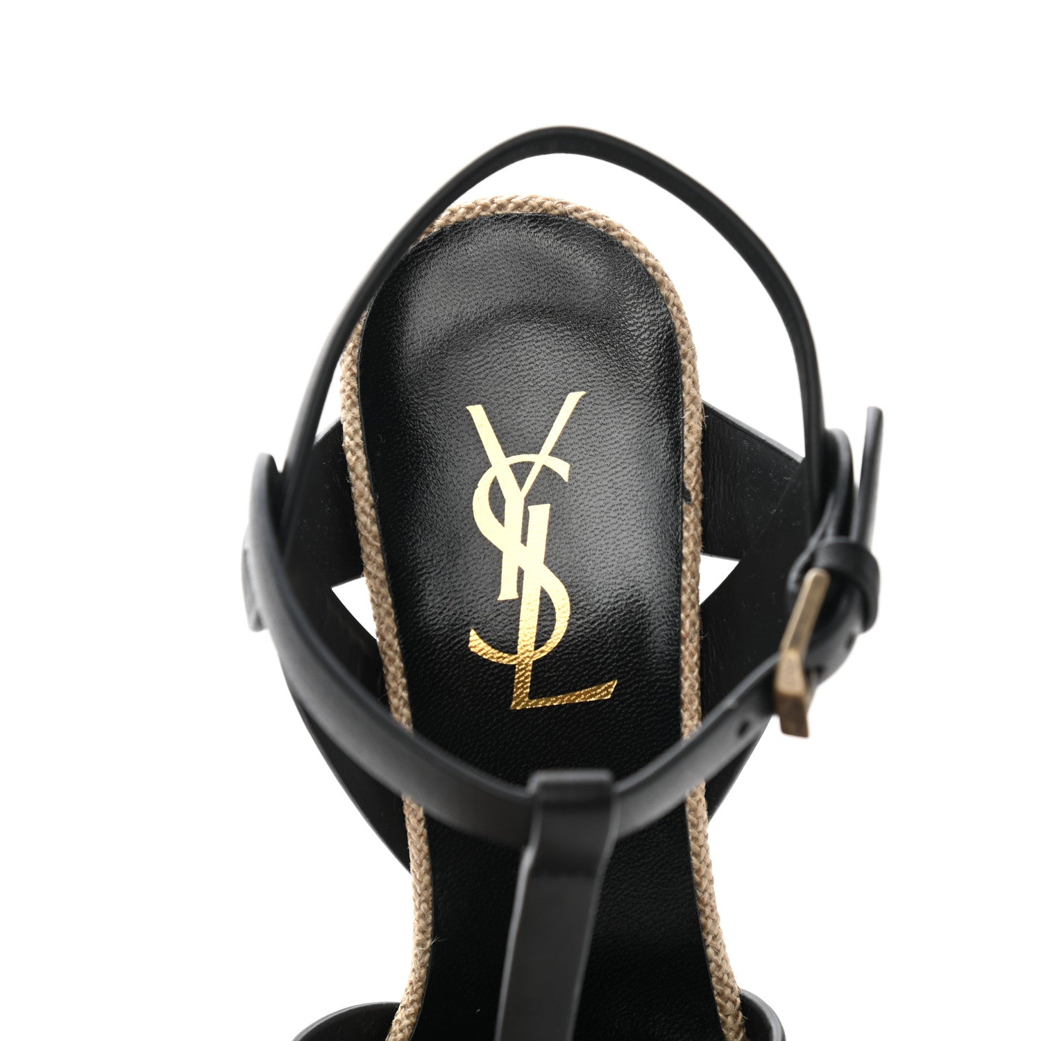 Saint Laurent Calfskin Canvas Tribute 75 Platform Sandals 37 Black 8 of 9