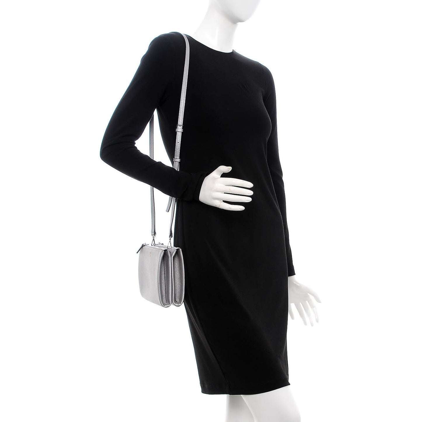 Grained Calfskin Milla Double Crossbody Bag Spike Silver