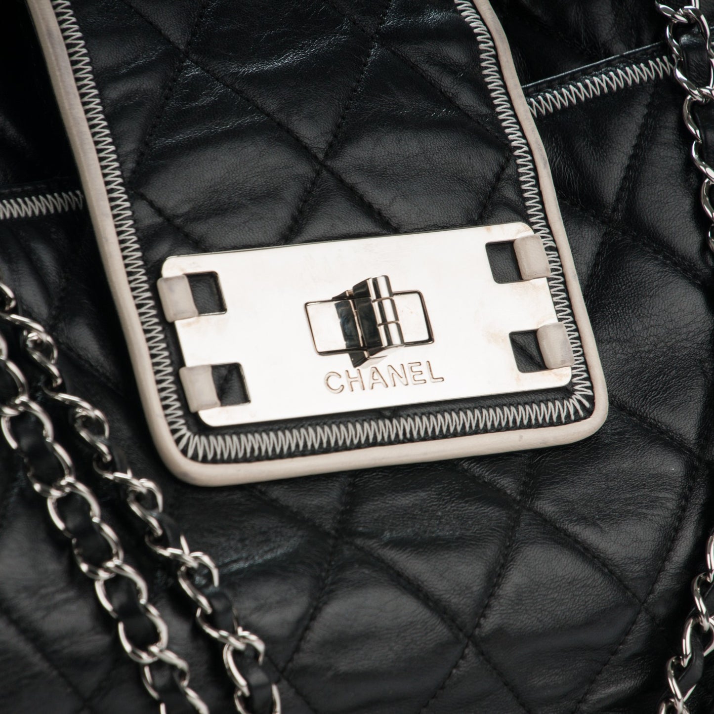 Lambskin Quilted East West Large Tote Black