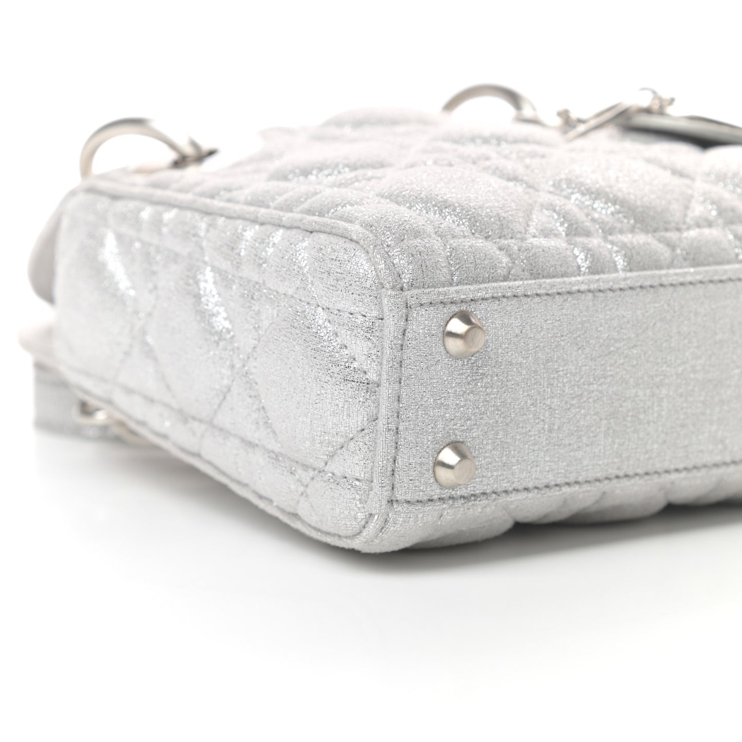 Metallic Nubuck Cannage Nano Lady Dior Silver