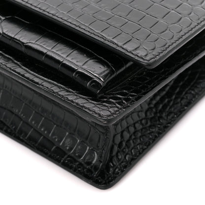 Saint Laurent Calfskin Crocodile Embossed Monogram Sunset Chain Wallet Black 9 of 9