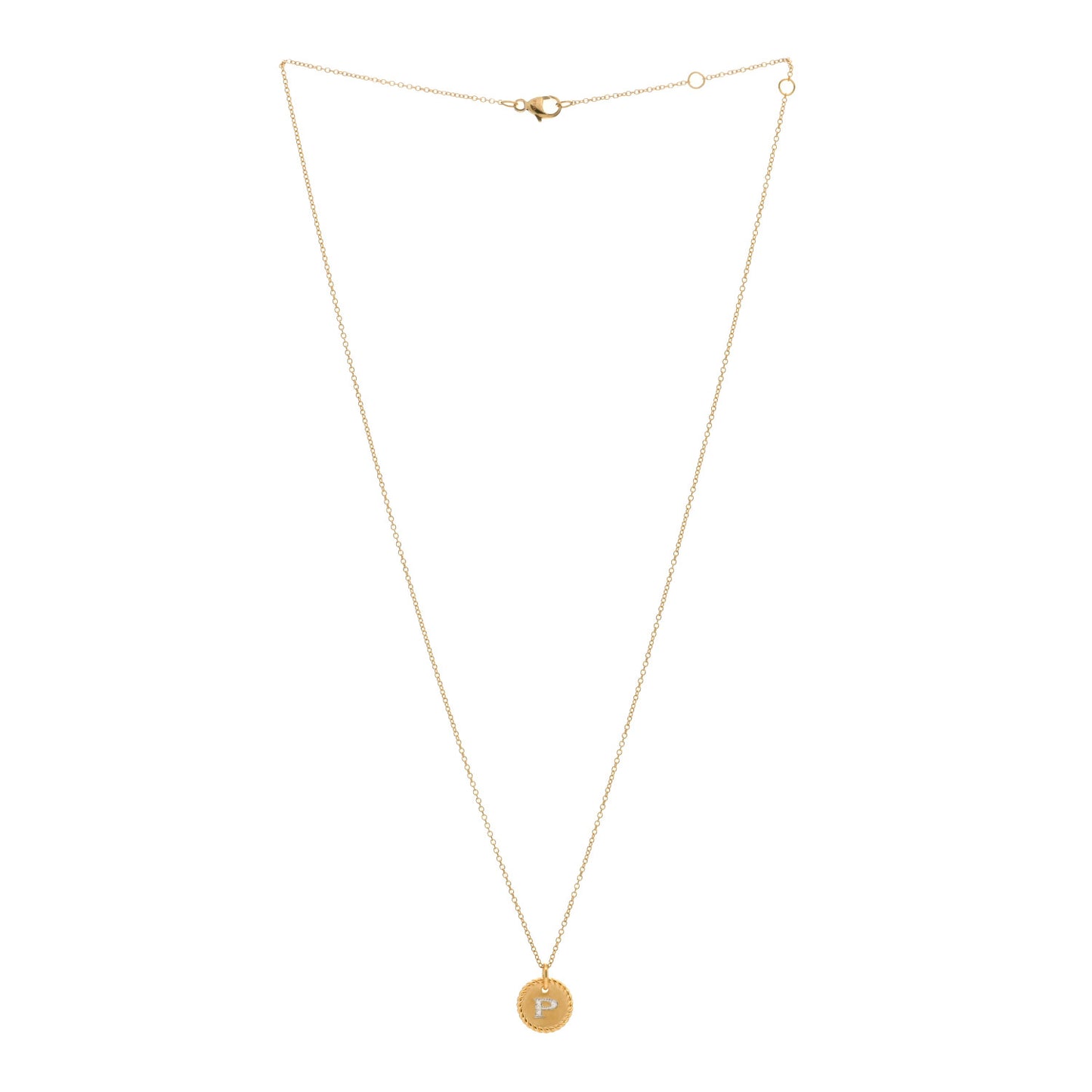 18K Yellow Gold Diamond Initial P Charm Necklace