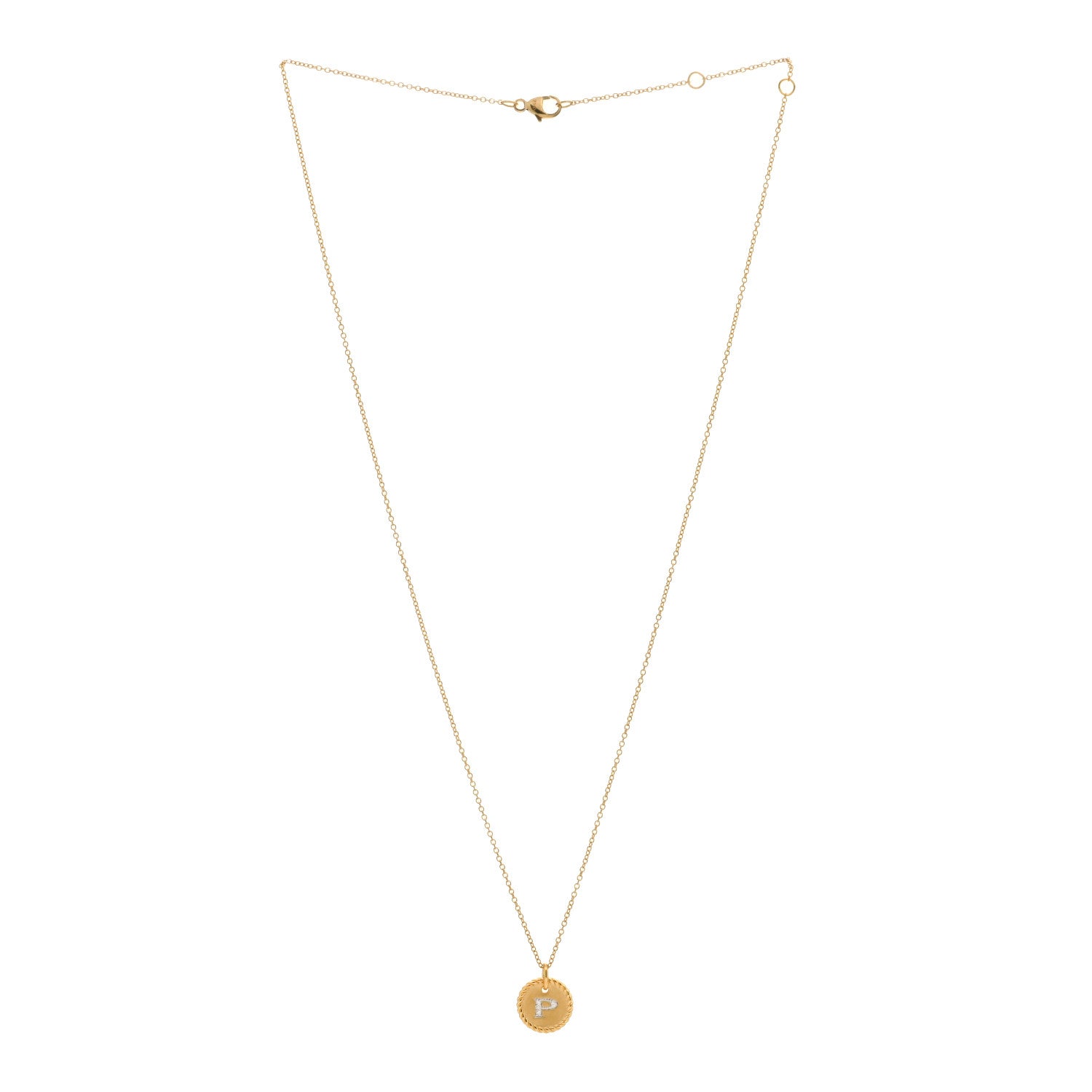 David Yurman 18K Yellow Gold Diamond Initial P Charm Necklace 2 of 3