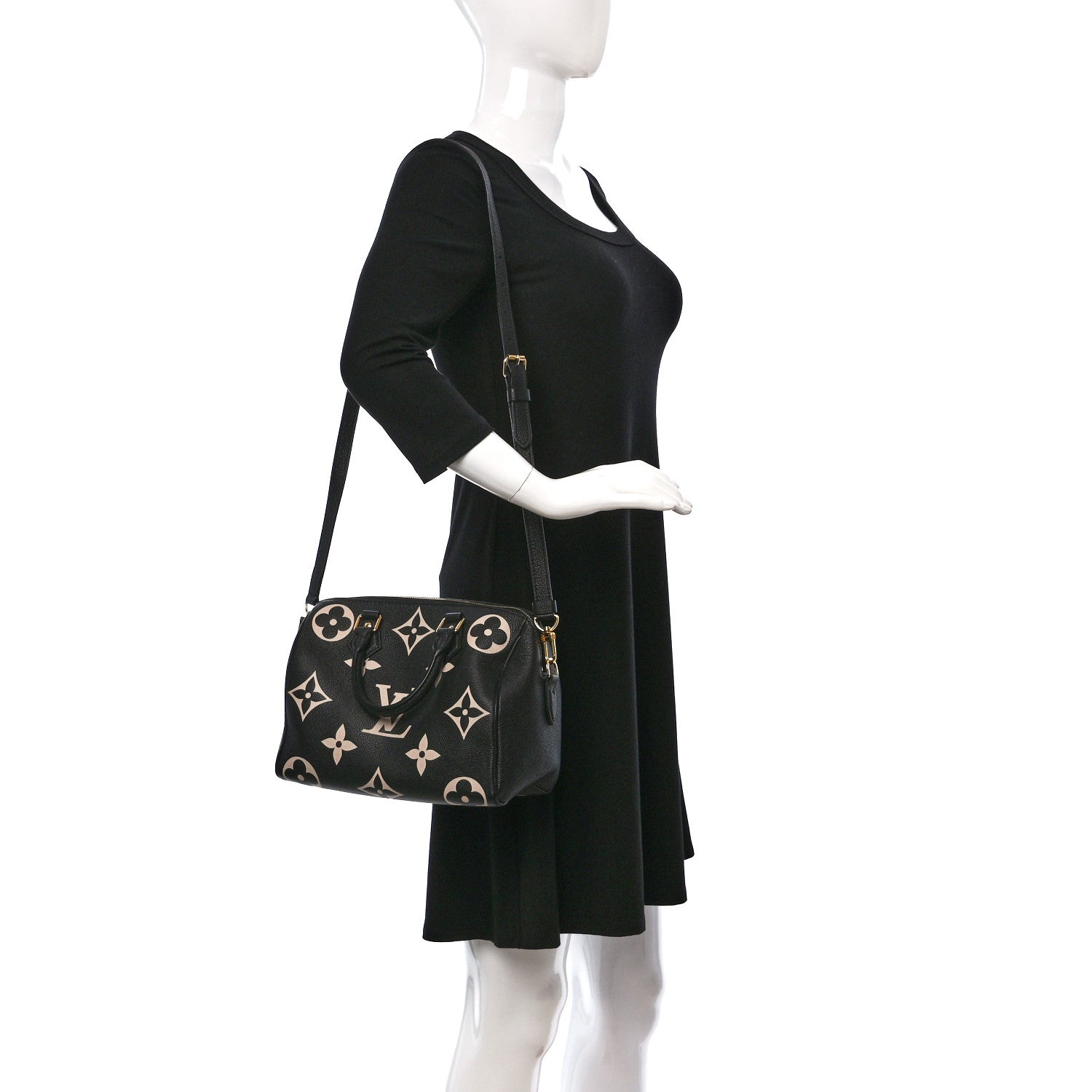 Louis Vuitton Empreinte Monogram Giant Speedy Bandouliere 25 Black Beige 2 of 9