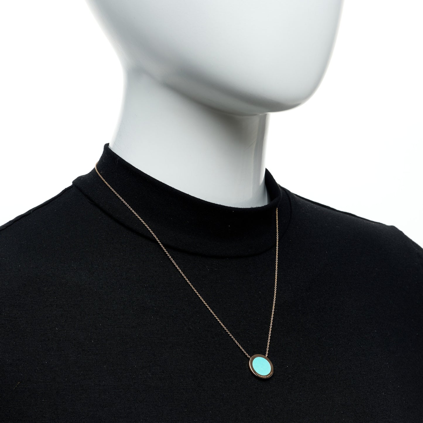 18K Rose Gold Turquoise T Circle Pendant Necklace