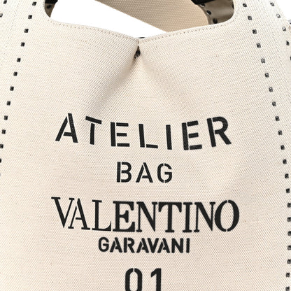 Valentino Garavani Canvas Atelier 01 Metal Stitch Edition Medium Tote Bag Naturale Black 6 of 10