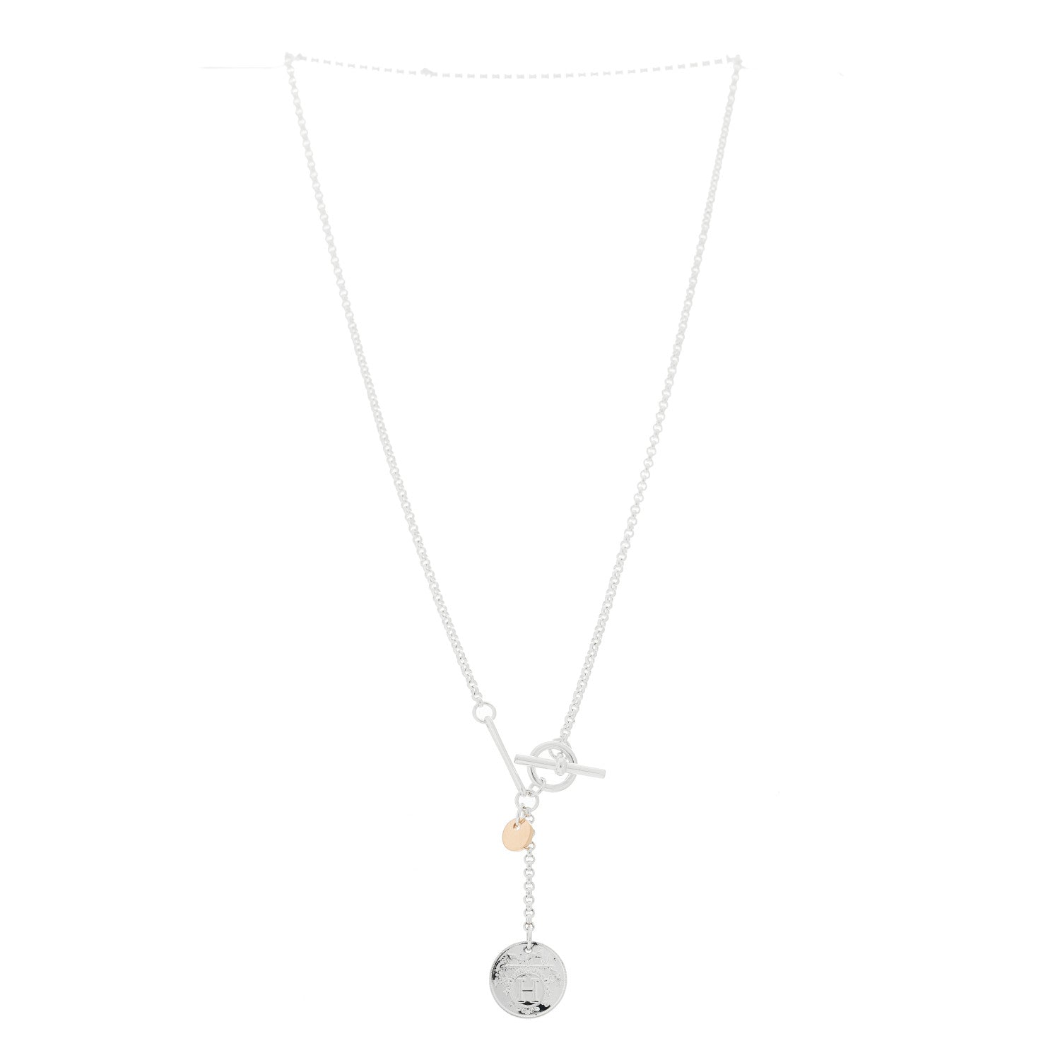 Hermes Sterling Silver 18K Rose Gold PM Ex-Libris Pendant Necklace 3 of 5