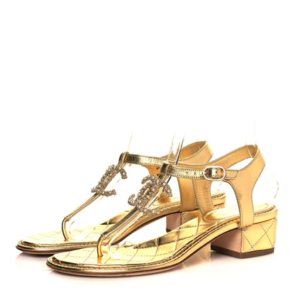 Chanel Goatskin Fantasy CC Pearl Thong Sandals 37 Gold 3 of 8
