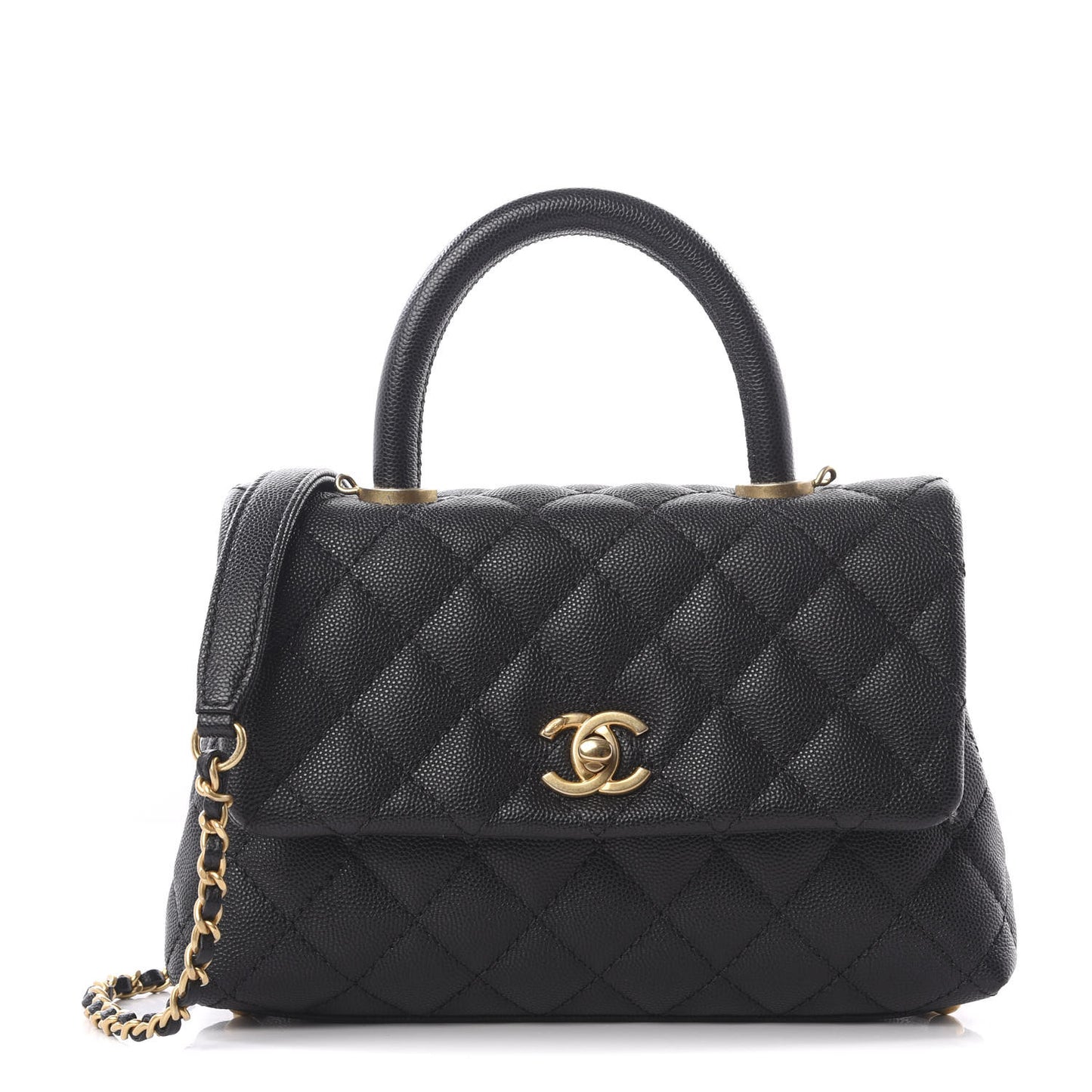 Caviar Quilted Mini Coco Handle Flap Black