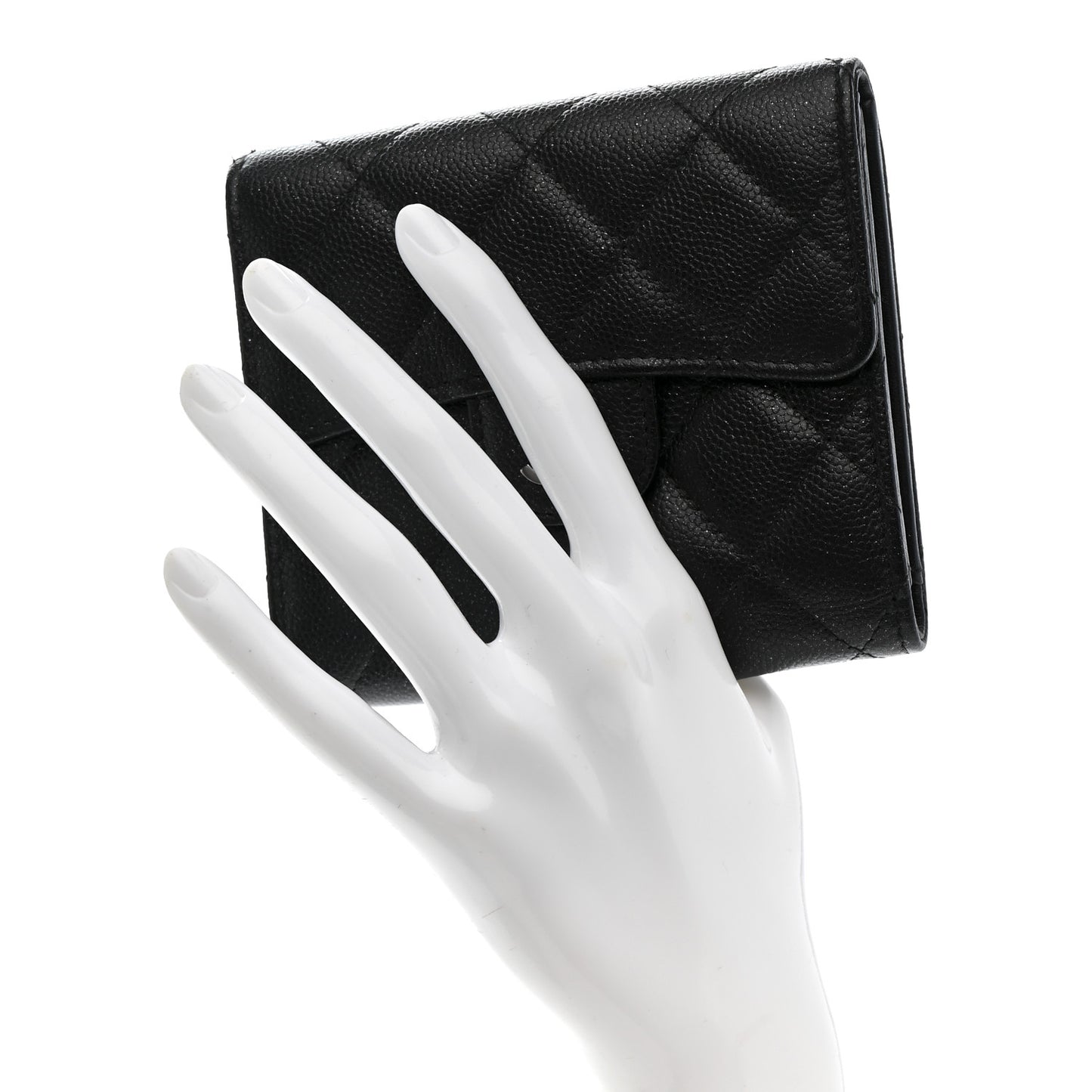 Iridescent Caviar Quilted Compact Flap Wallet Black