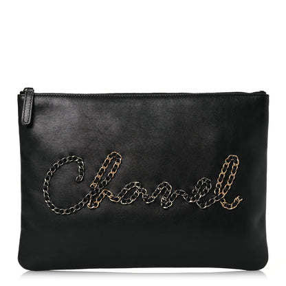 Chanel Calfskin Chain 20s Signe Medium Cosmetic Case Black 1 of 15