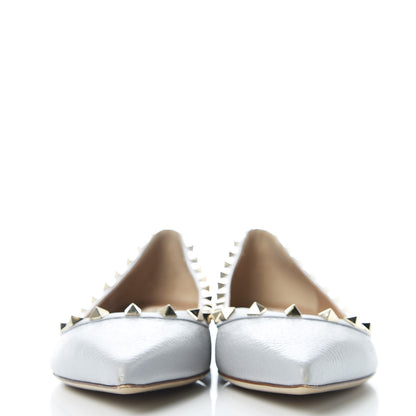 Valentino Garavani Pebbled Calfskin Rockstud Ballerina Flats 39 Opal Grey 2 of 7
