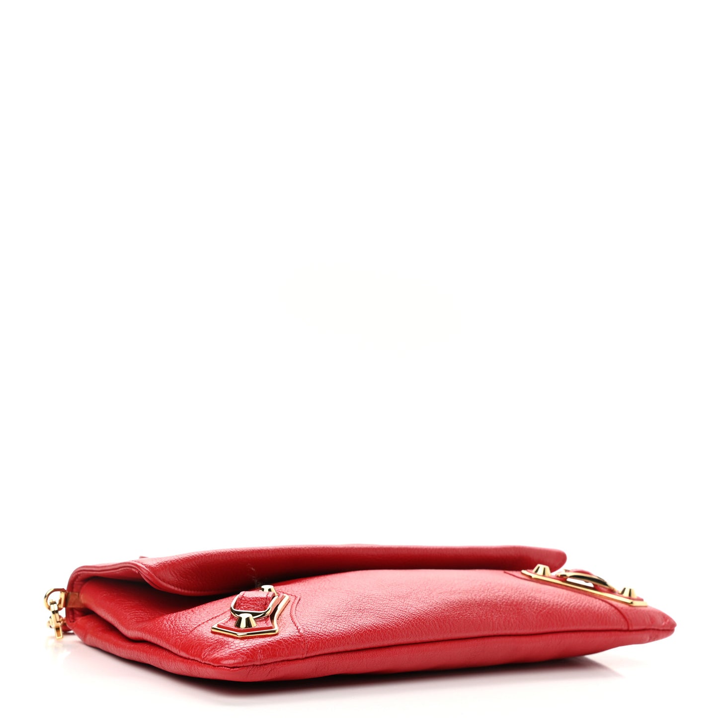 Chevre Gold Metallic Edge Hardware Envelope Clutch Rouge Grenade