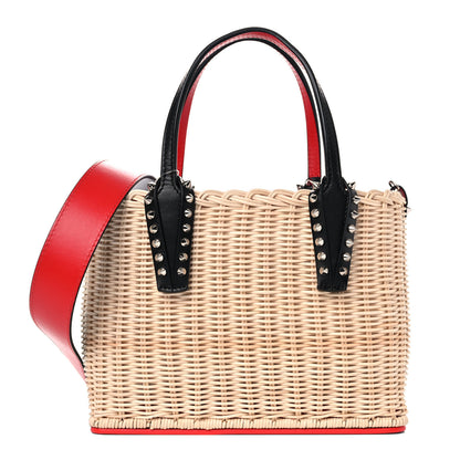 Christian Louboutin Raffia Calfskin Cabata Mini Spiked Tote Beige 1 of 13