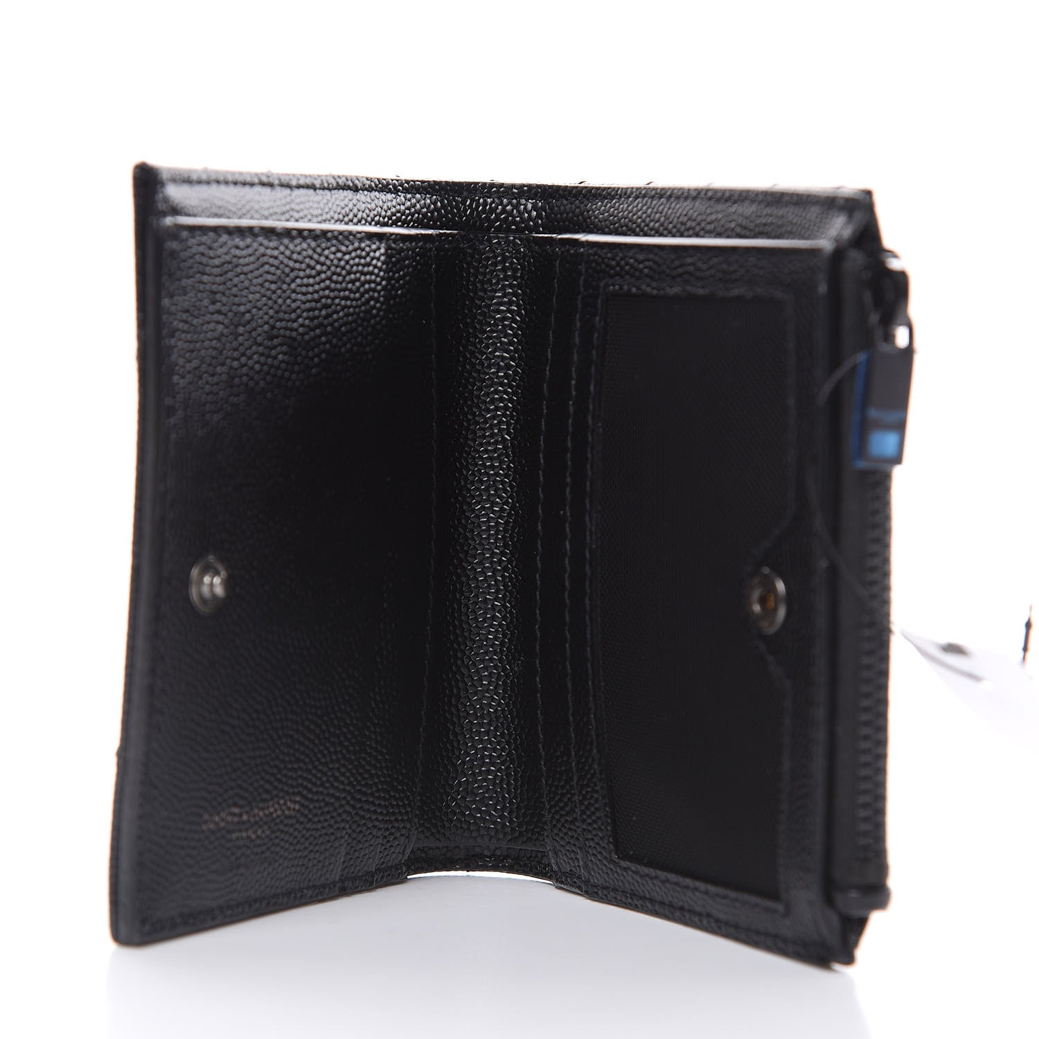 Saint Laurent Grain De Poudre Matelasse Chevron Monogram Zipped Card Case Black 5 of 7
