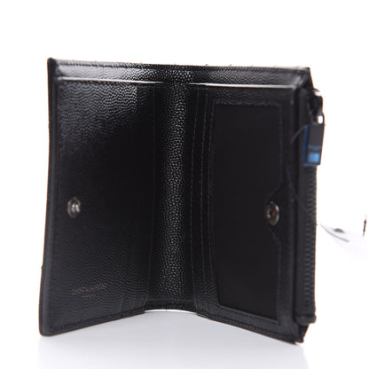 Saint Laurent Grain De Poudre Matelasse Chevron Monogram Zipped Card Case Black 5 of 7