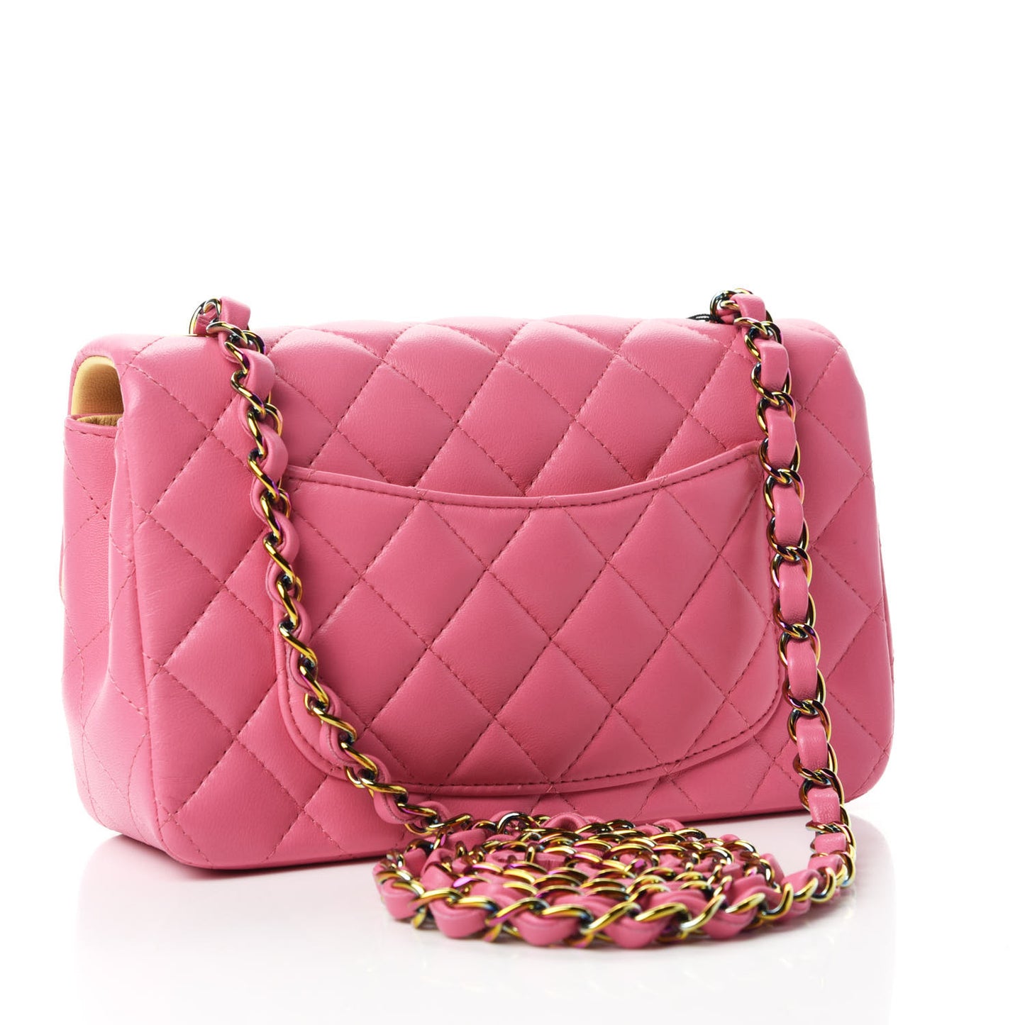 Lambskin Quilted Mini Rectangular Flap Pink Yellow