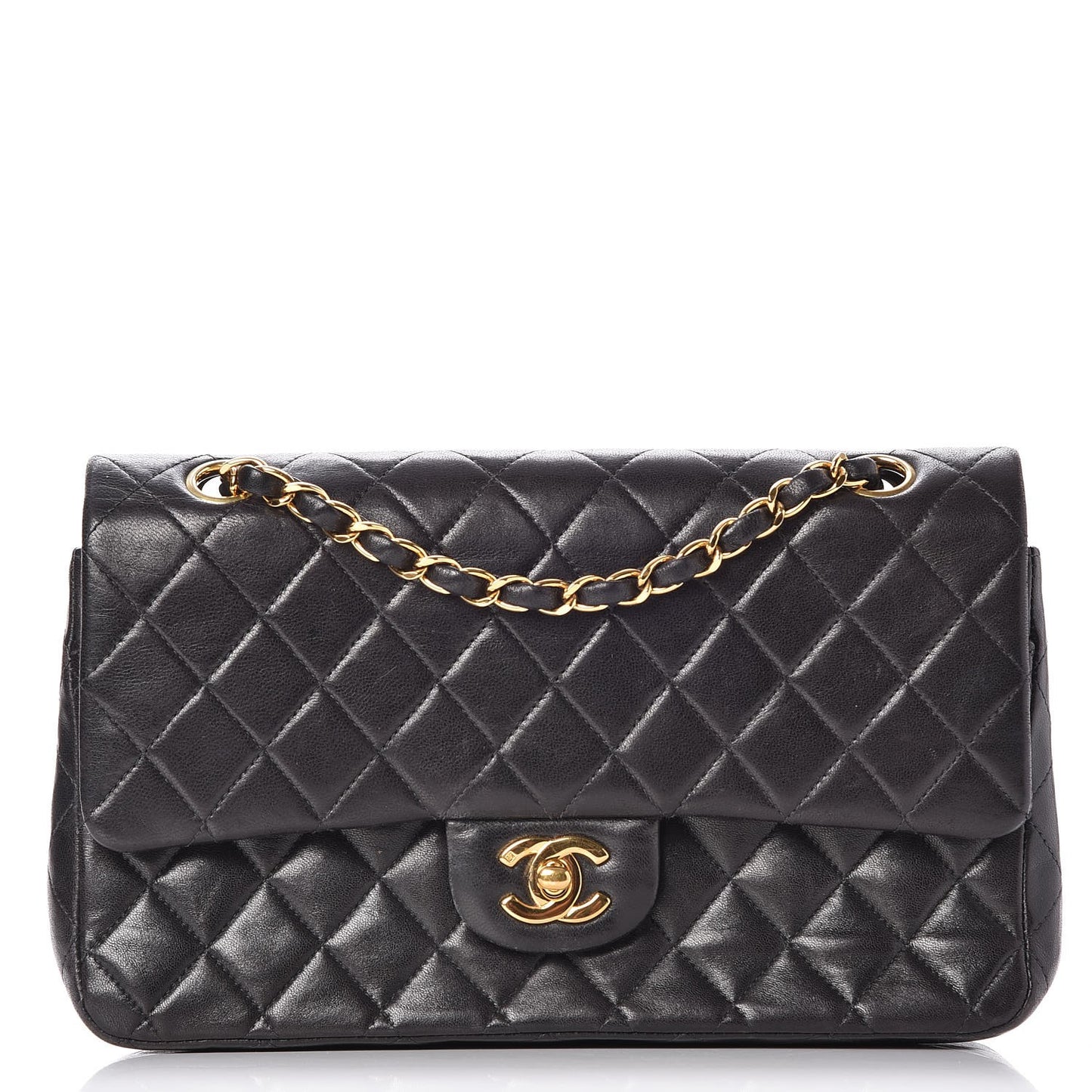 Lambskin Quilted Medium Double Flap Black