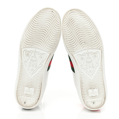 Gucci Calfskin Ayers Bee Embroidered Womens Ace Sneakers 37 White Green 6 of 10