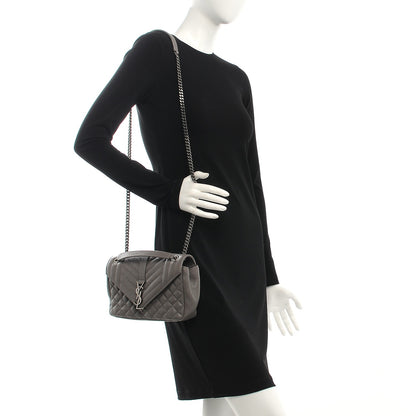 Saint Laurent Sheepskin Tri-Quilt Monogram Medium College Bag Gray 2 of 9