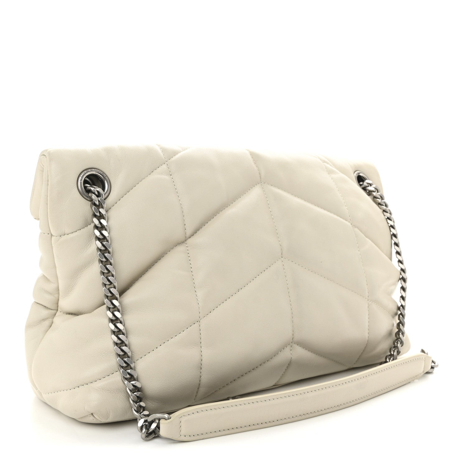 Saint Laurent Lambskin Quilted Small Loulou Puffer Monogram Chain Satchel Blanc Vintage 3 of 9