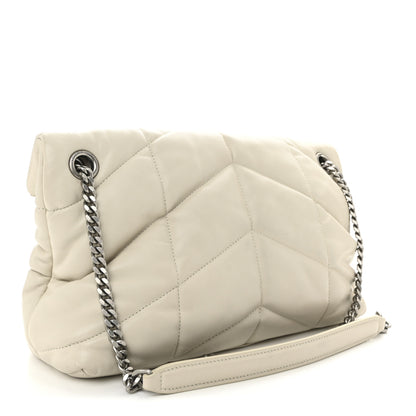 Saint Laurent Lambskin Quilted Small Loulou Puffer Monogram Chain Satchel Blanc Vintage 3 of 9