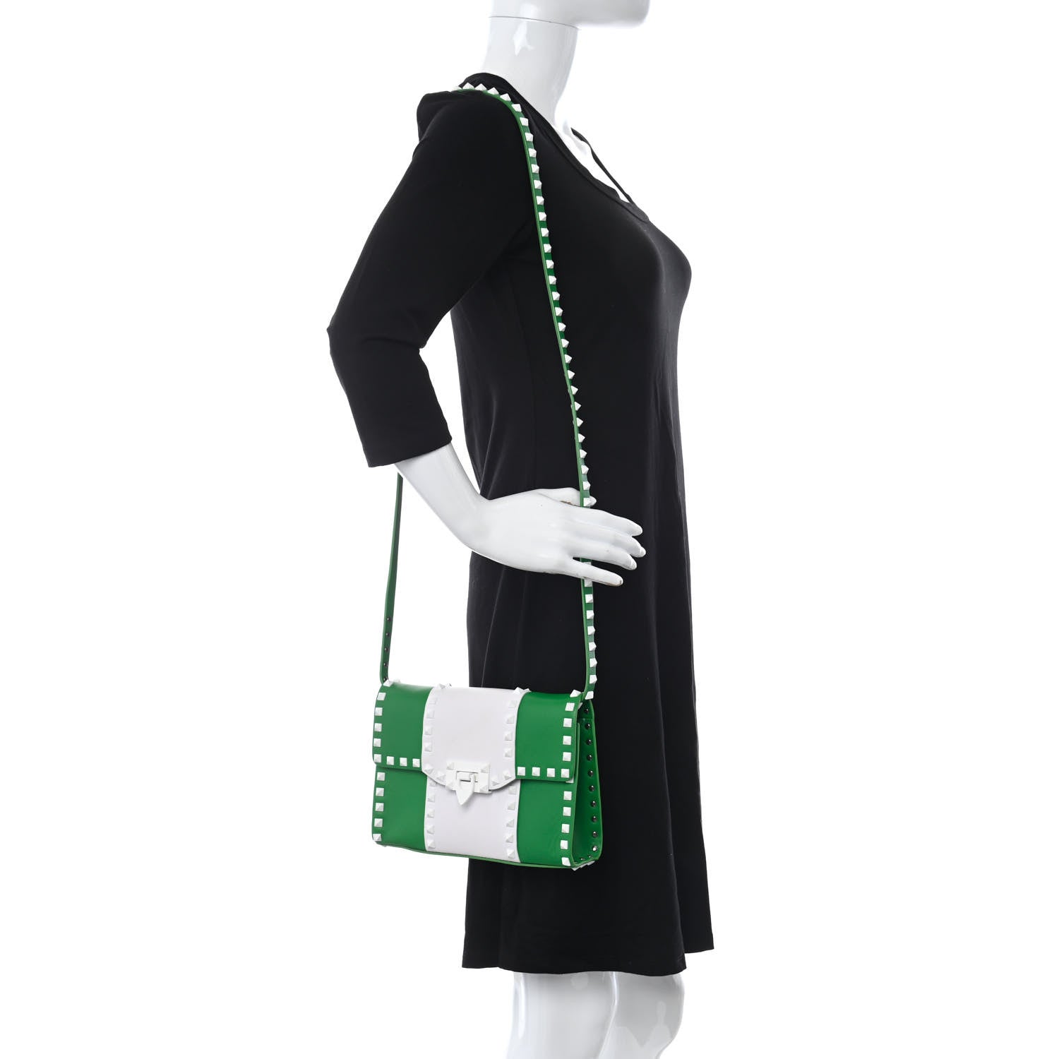 Valentino Garavani Vitello Colorblock Medium Free Rockstud Flip Lock Crossbody Bag Peppermint White 2 of 10