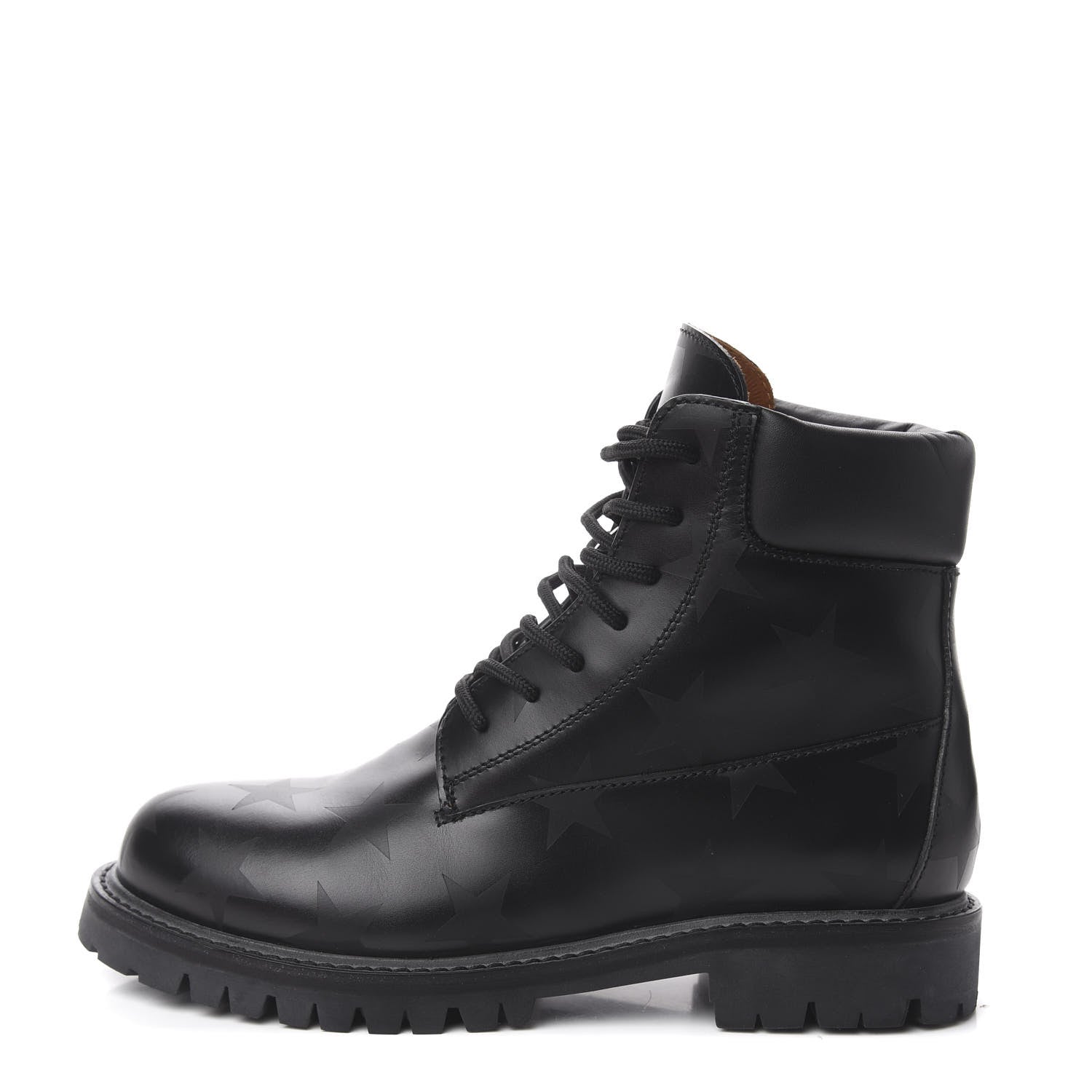 Valentino Garavani Calfskin Hologram Star Print Combat Boots 37.5 Black Marine 1 of 9