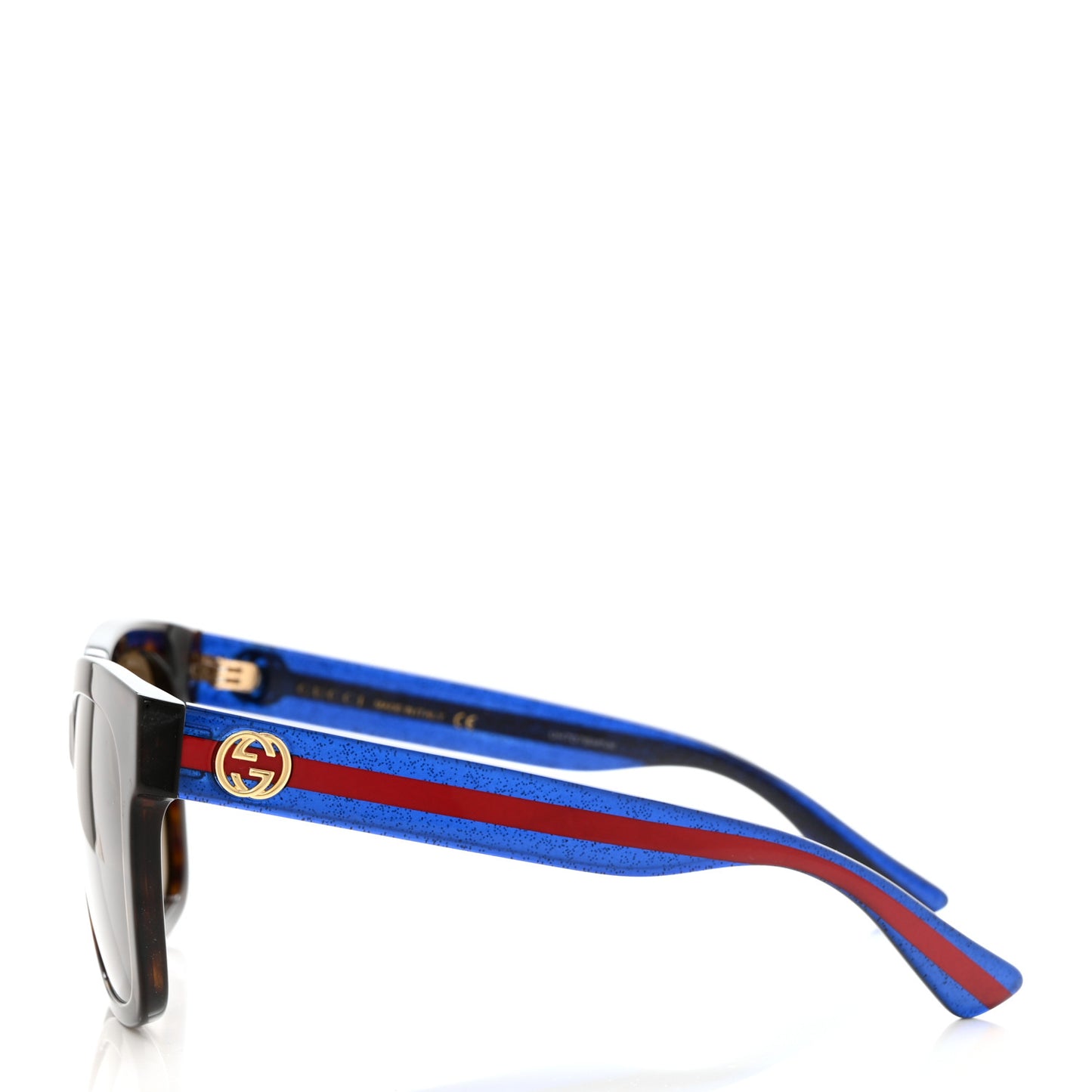 Acetate Square Frame Web Glitter Sunglasses GG0034S Brown Blue
