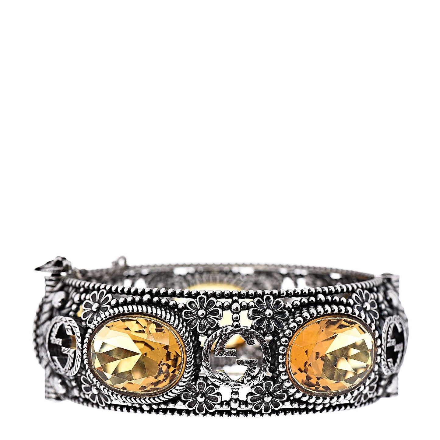 Sterling Silver Crystal Interlocking G Bangle Bracelet Yellow