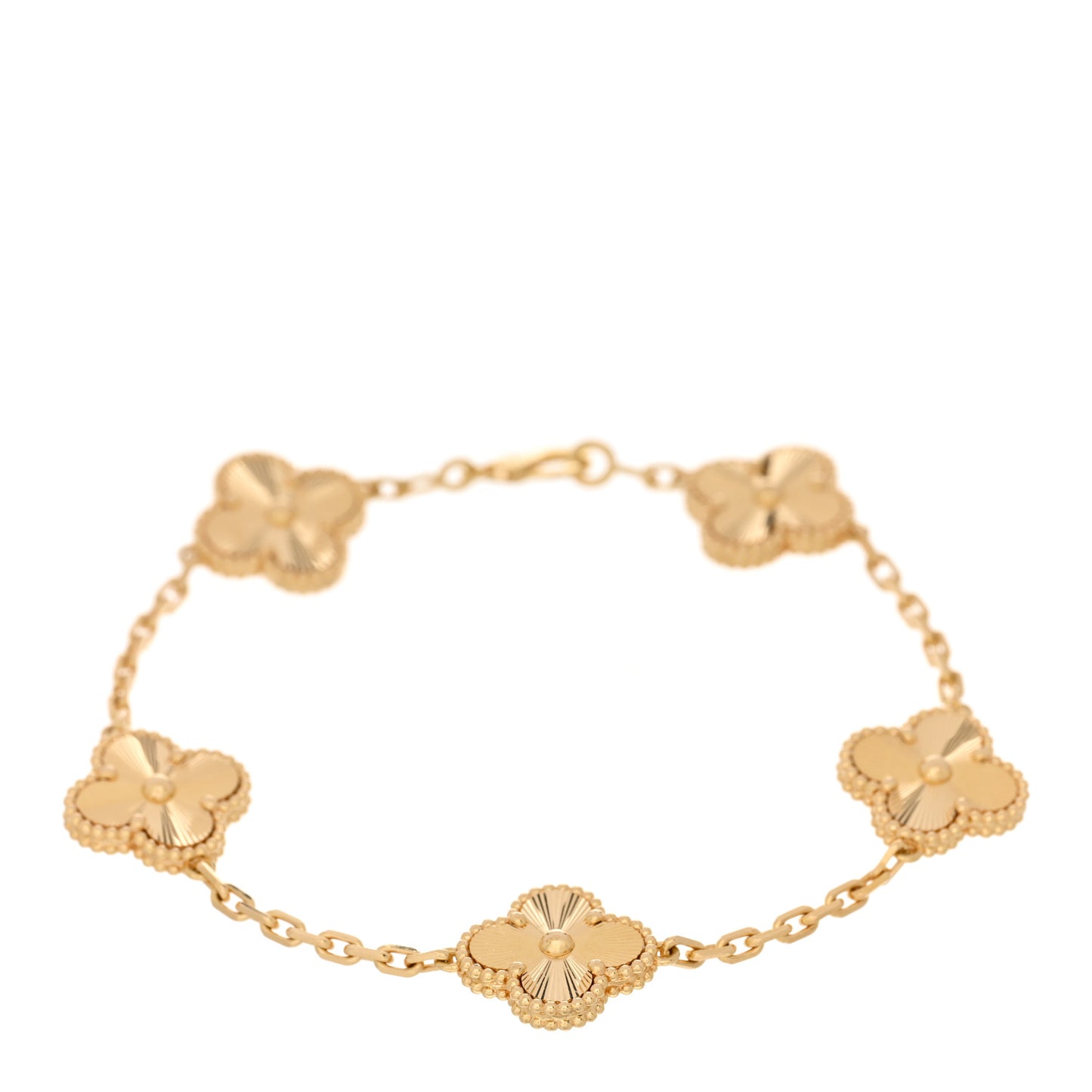 18K Yellow Gold 5 Motifs Guilloche Vintage Alhambra Bracelet